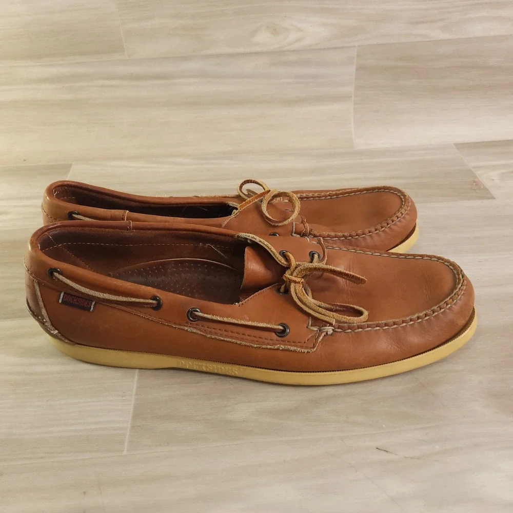 Sebago Docksides Boat Shoes Loafers Mens Size 13 M Tan Leather Classic Timeless